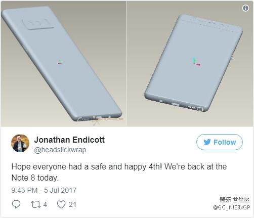 Note 8更多泄露：证实沿用后置指纹传感器