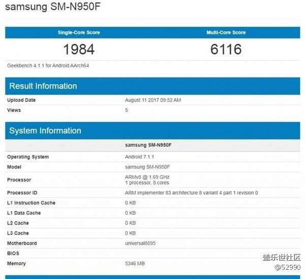 Exynos版三星Note8现身 多核跑分超苹果