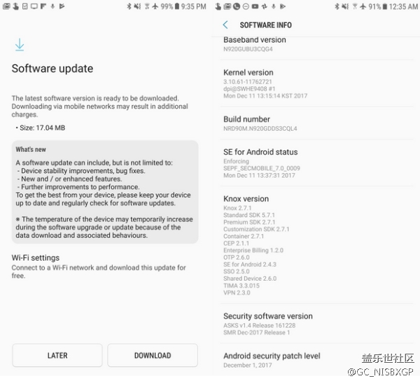 三星发布Android 12月份安全补丁 Note 5也获更新