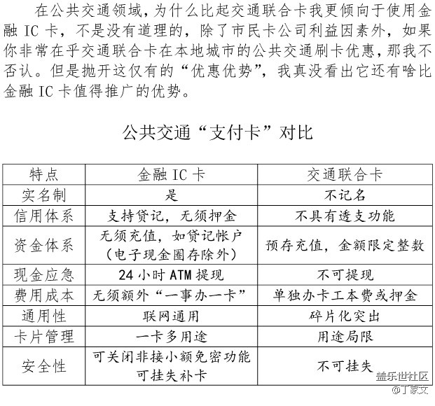 公共交通“支付卡”对比